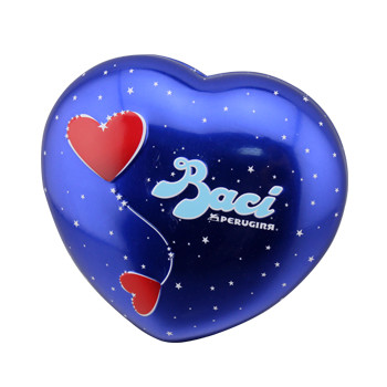Baci Chocolate Tin Box Heart Shaped Metal Can With Base Blue Color