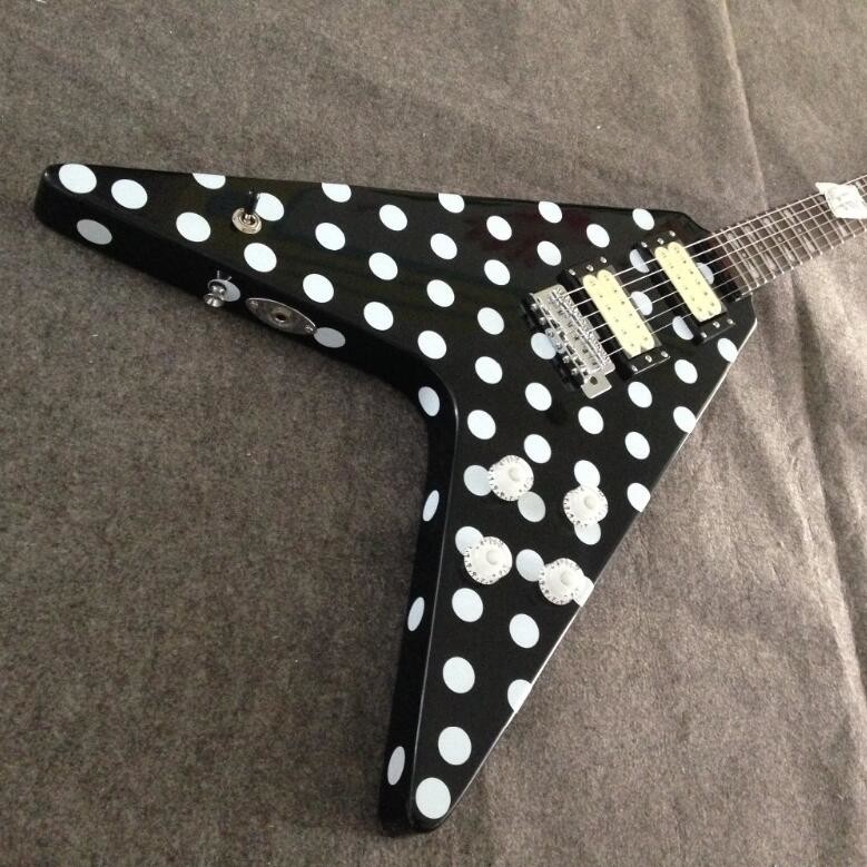 Stock Randy Rhoads Guitar Harpoon Polka Dot Flying V standard electric Guitar Replica Collectible