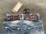 Popular Light Wash Denim Shorts / Stretchy Jean Shorts With Printed Woven Fabric