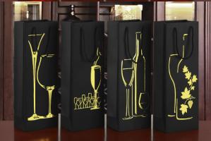 China High-grade wine box packaging bag Black card single and double wine gift paper bag factory
