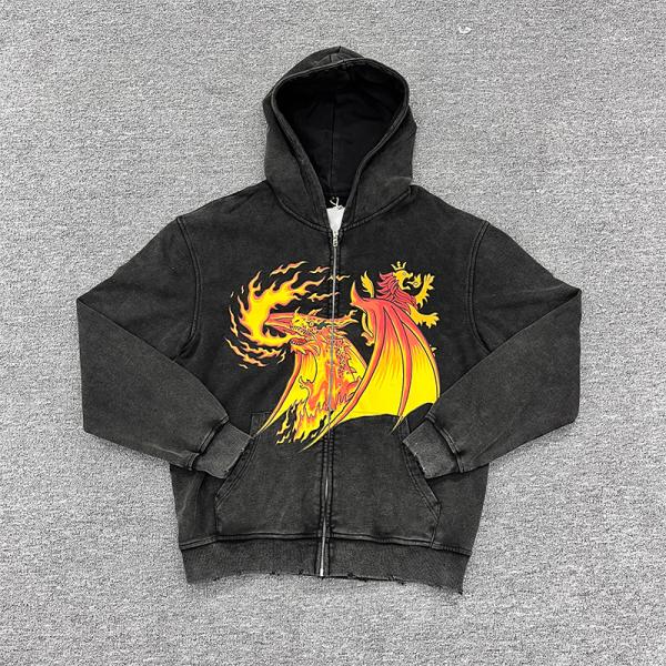 Men's Custom Black Acid Vintage Heavy Weight Cotton Oversized Distressed Hoodie With Customized Printing And Colors