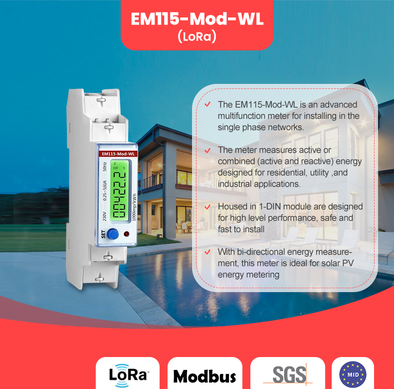 Modbus RTU Communication EM115-Mod-WL 230V 5A Wireless Single Phase Smart Meters