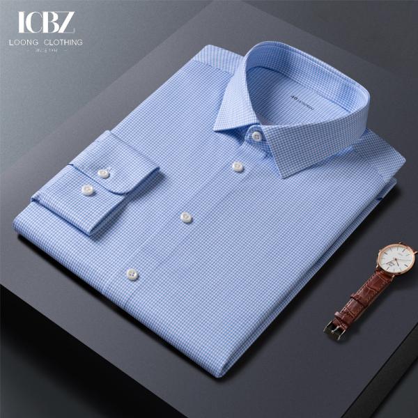 LCBZ Custom Embroidered Men's Shirts No Iron White Cotton Long Sleeve Business