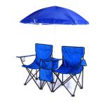 Blue Fabric Folding Double Two Seats Camping Beach Chair With Umbrella Chair