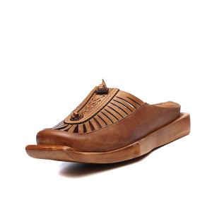 China S244 Ethnic style square head casual Baotou sandals handmade leather hollow single shoes women's shoes factory