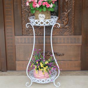 China Floor Style Anti Slip H60cm 2 Tier Metal Plant Stand factory