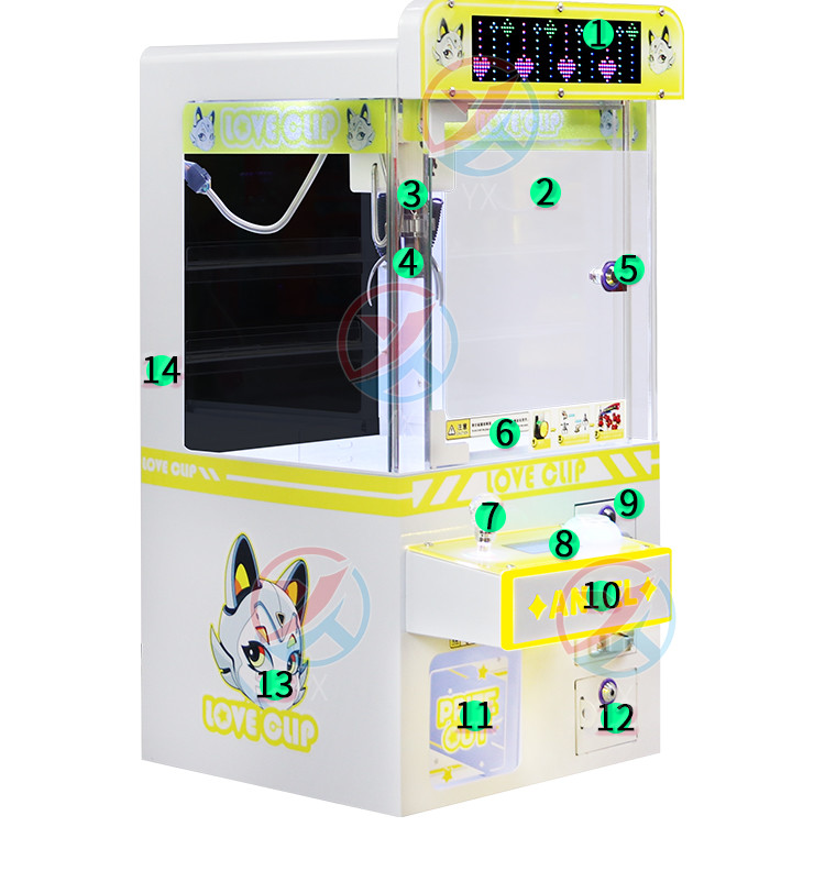 Yellow Coin-Operated LED Desktop Hardware Claw Arcade Machine