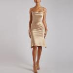 Luxury MIDI Satine Milk Silk Dress Yellow Knitted For Women