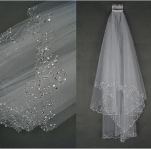 China Bridal veil, wedding dress, dress accessories, 2 layers of handmade beads, hook styling bridal veil wholesale factory