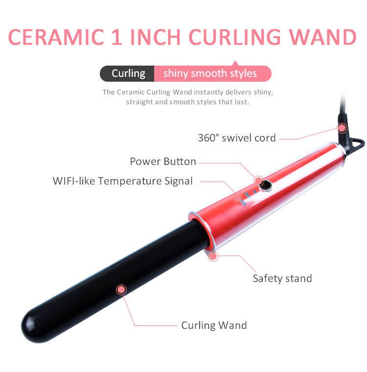 58w Tourmaline Ceramic Curling Iron Wand 1 Inch Barrel Ptc Heating