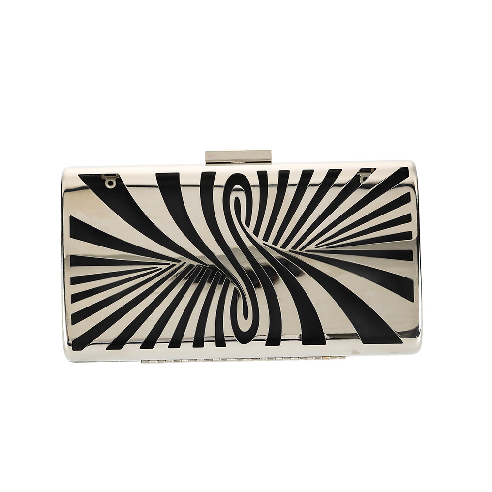 Metal Closure Silver Hollow Out Clutch Frame With Plastic Box