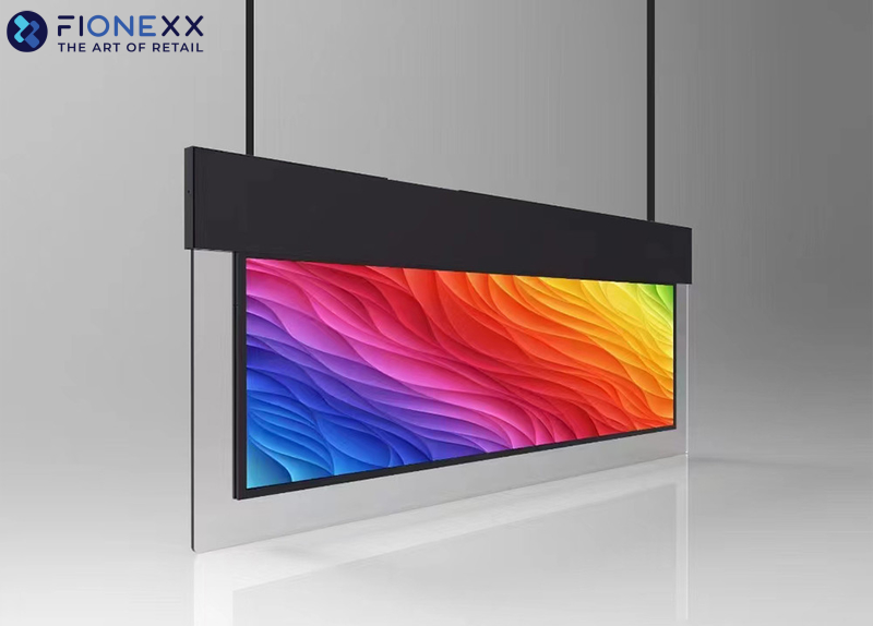 43inch Ultra Slim Dual Sided Hanging Display Landscape Display with glass margin