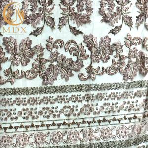 China Customized Gold Embroidery Lace Handmade Beaded Decorative Lace Fabric factory
