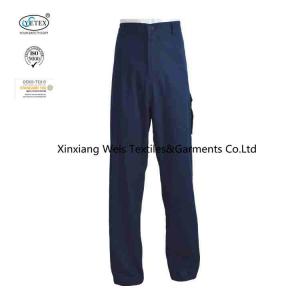 China Navy Blue 360gsm Cotton Twill Safety FR Pants For Oil Gas Industries factory