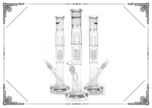Straight Tube Glass Water Pipe 6 Arms Tree Perc Bongs Crystal Thick Base Smoking
