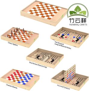 China Wooden Board Game Set with Chess, Checkers, Shut The Box, Hockey Game Sling Puck, for Kids factory