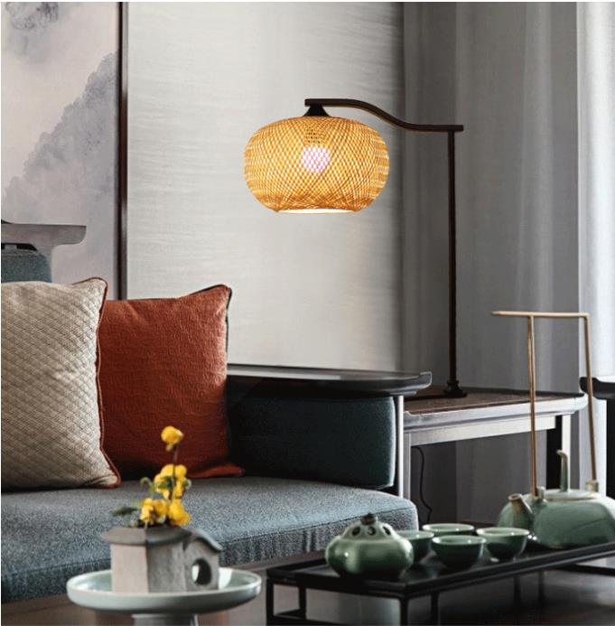 Natural Bamboo Rattan Table Lamp Rustic Style 2700K For Hotel