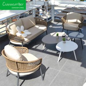 China Villa Outdoor Outdoor Rattan Weaving Garden Chair Sofa Set with Water-Resistant Cushion factory