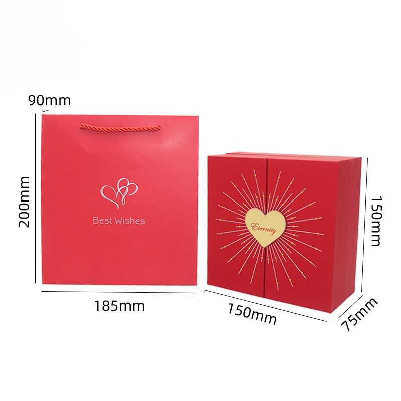 2024 Custom Valentine's Day Gift Packaging Jewelry Red Heart Folding Paper Box Customized Logo
