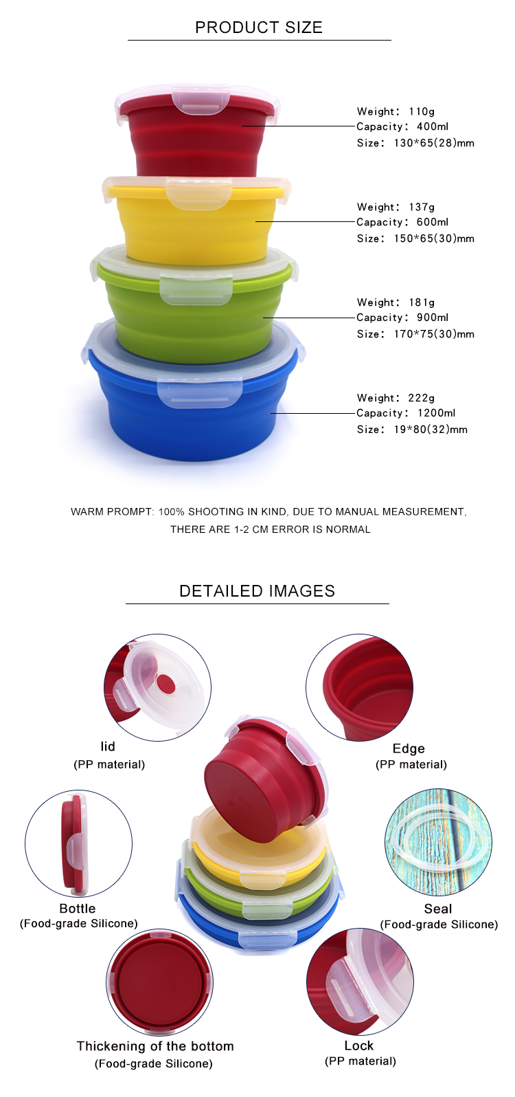 OEM Microwavable Collapsible Silicone Bento Box With Airtight Lid