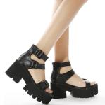 Black Women'S Platform Heel Shoes Muffin Bottom Thick Soled