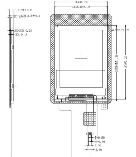 2.4 Inch TFT LCD Display technical drawing