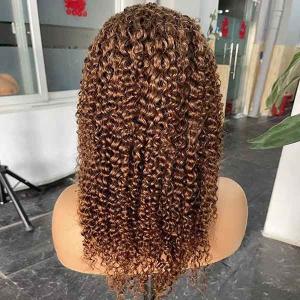 China #30 Color Brazilian Jerry Curly Wig Human Hair 360 Lace Frontal 28 Inch factory