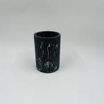 Black Marble Print Polyresin Bathroom Accessories Set Ribbed Vertical Fringe