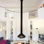 Black Color Hotel Wood Charcoal Suspended Fireplace 600mm Diameter