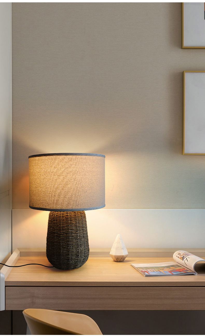 Sustainable Rattan Table Lamp , Durable Rattan Bedside Light Switch Control