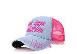 Women Rose Red Denim Ball Cap , Customized 3D Embroidery Jean Baseball Style