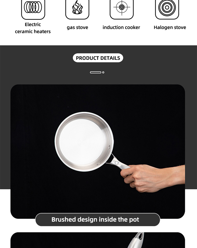 Wholesale Modern Panela 304 Stainless Steel Cookware Gas Induction Fry Pan With Anti-Heat Handle