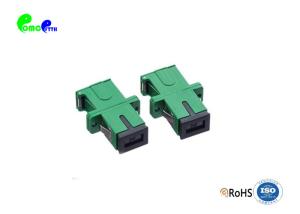 China SC APC SX Single Mode Fiber Optic Adapter With Auto-shutter Full Flange Green Ceramic Sleeve factory
