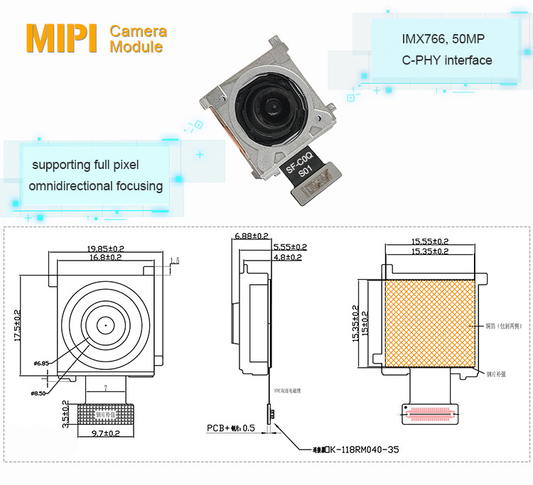 High Resolution CMOS Camera Sensor Module 50mp Sony IMX766 Mipi