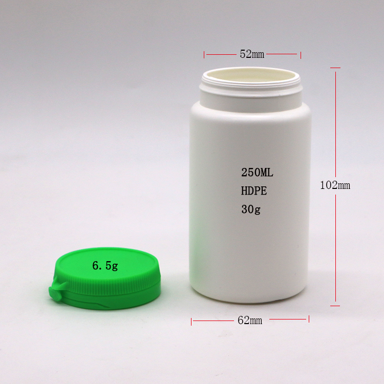 250ml Round HDPE Plastic Bottle for Capsule Supplement Tearing off Cap Included