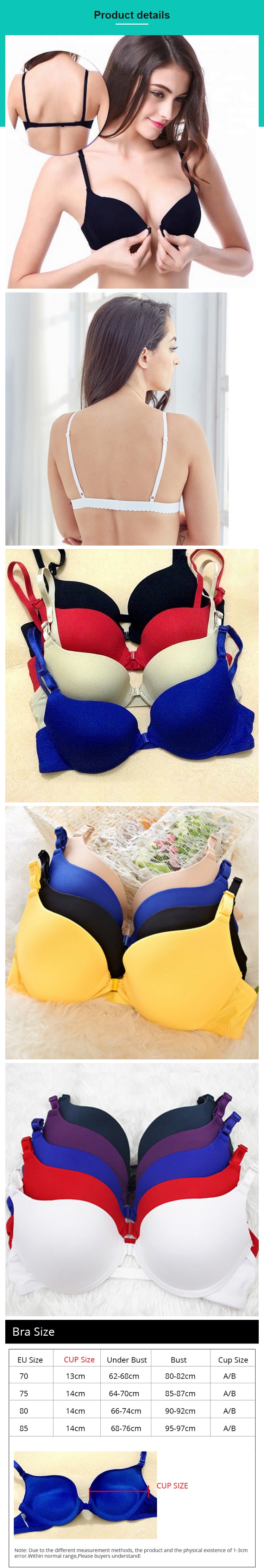 Nylon Cotton 32a 38A Sexy Women Bras Plain Dyed Front Closure Bra Full Cup