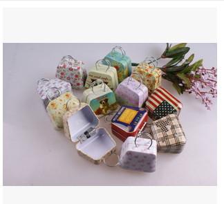 Promotional Gift Tin Boxes With Hinged Lids Handbag Shape Portable And Wear