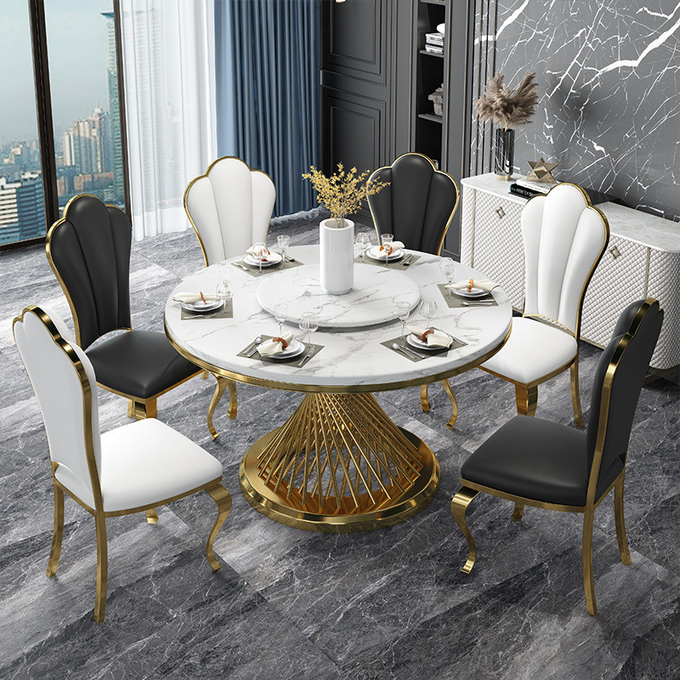 Stainless Steel 6 Seater Circle Dining Table Set OEM ODM