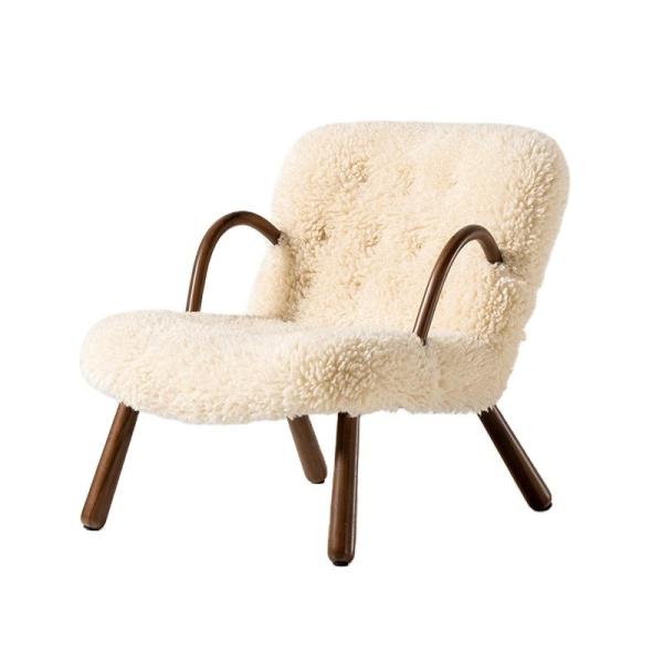 Armrest Nordic Lounge Wood Sofa Leisure Chair Solid Wood Artificial Lamb Wool