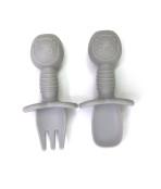 China Grey Training Silicone Fork And Spoon Teether OEM Service With Size Is 9.5x9.5x4 Cm And Weight Is 45 Gram factory