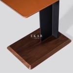 Contemporary Living Room Leather Stainless Steel Side End Table