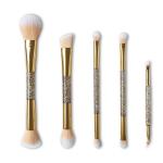Double Ended Travel Makeup Brush Set 5pcs Transparent Glitter Plastic Handle
