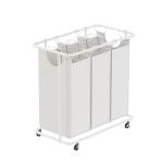 Household 3 Division KD Structure Iron Metal Wire Laundry Basket With Wheels