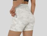 Women High Waist Tie Dye Camo Print Shorts With Side Pocket Workout Yoga Shorts