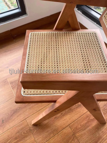 Natural Solid Wood Dining Chair with Modern Rattan Backrest in Black Finish