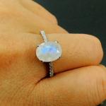 Elegant Plated Oval Cut Claw Setting Moonstone With CZ Rings Engagement Women