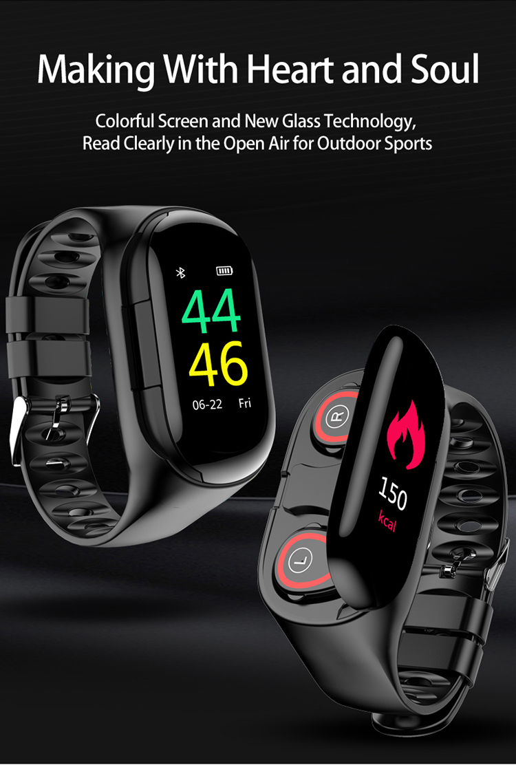 2 In 1 Smart Watch Dual Wireless Earbuds M1 IP65 Fitness Trackers Sport Bracelet Wristband