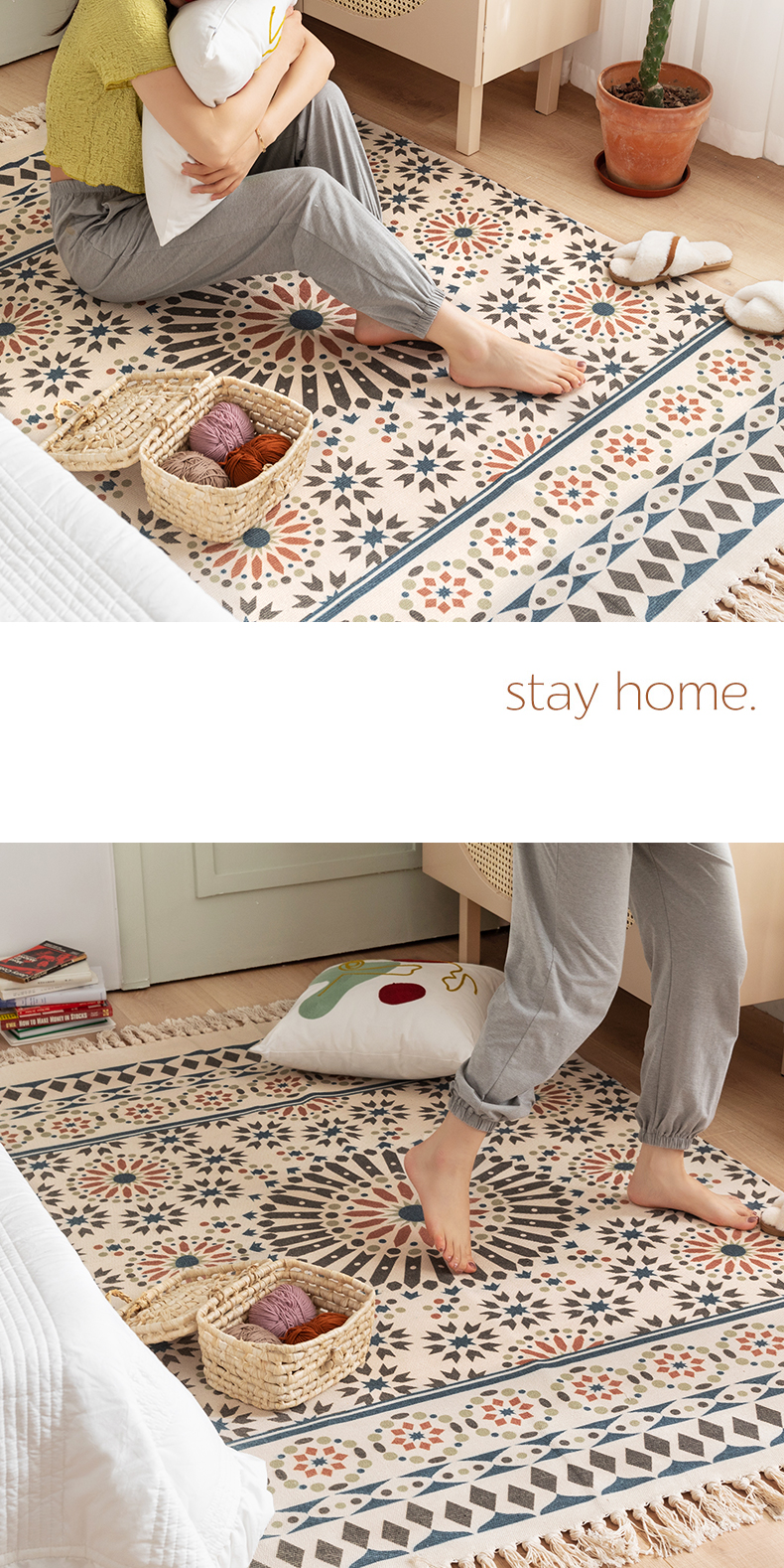 Y-Z Simple Linen Tassel Woven Cotton Mat Nordic Boho Style Turkish Living Room Home Floor Carpets and Rugs