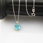 Sterling Silver Cable Chain 10mm Blue Topaz Cubic Zircon Pendant Necklace