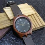 Sandalwood Wooden Mens Brown Leather Watch Japan Quartz Movement